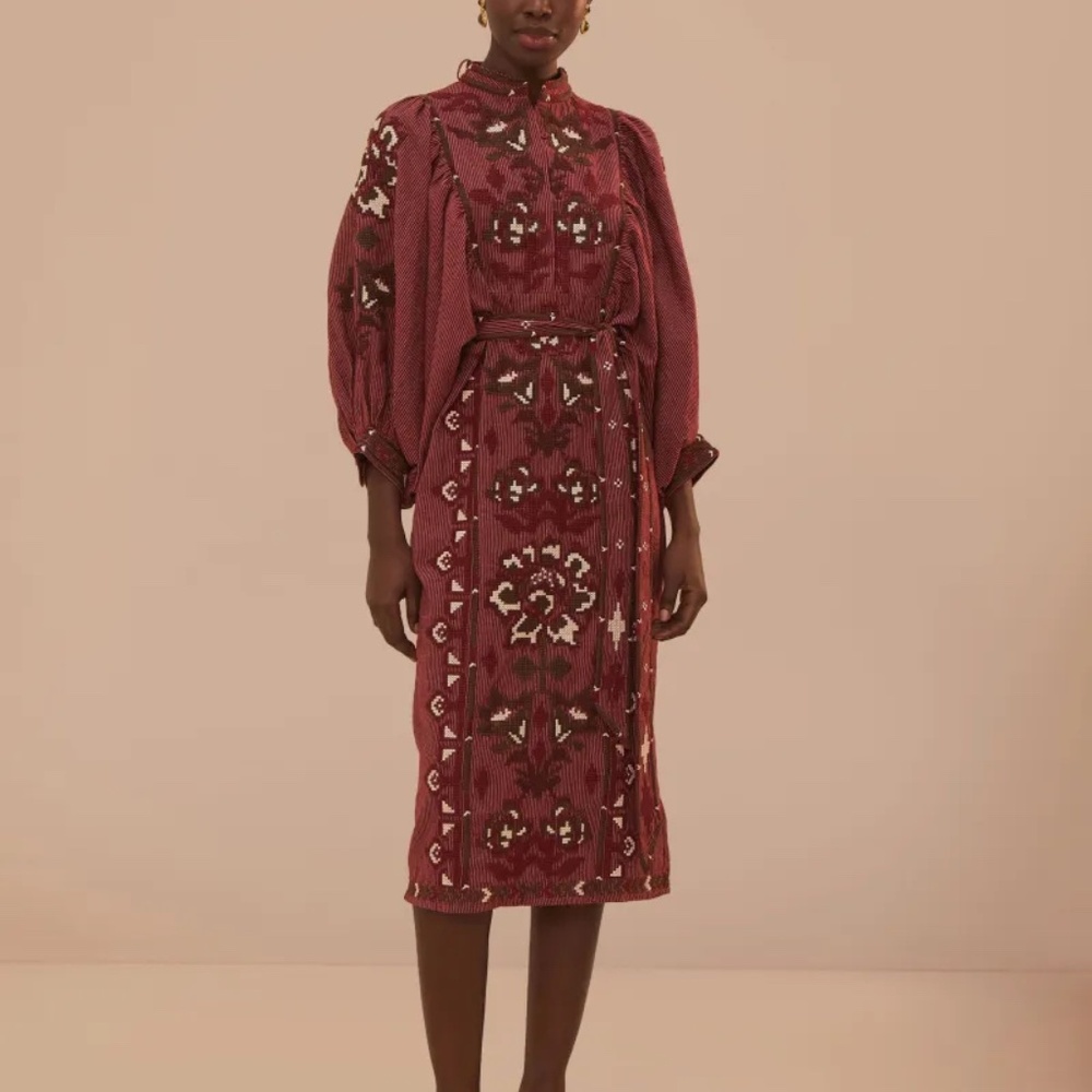 FARM Rio Red Floral Midi Dress